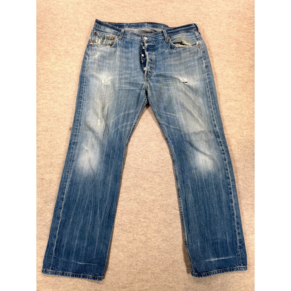 Levi's 501 Straight Leg Jeans Mens 36x32 Blue Denim Y2K Retro Grunge Button Fly